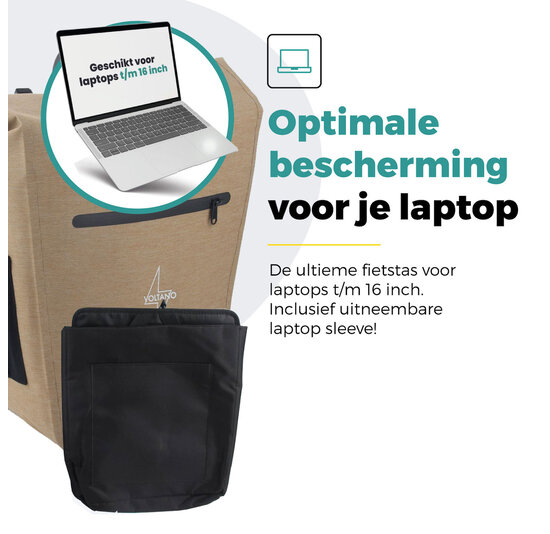 Voltano Luxe E-bike Fietstas 28L - Beige - Pakaftas Met Laptop vak - 100% Waterdicht