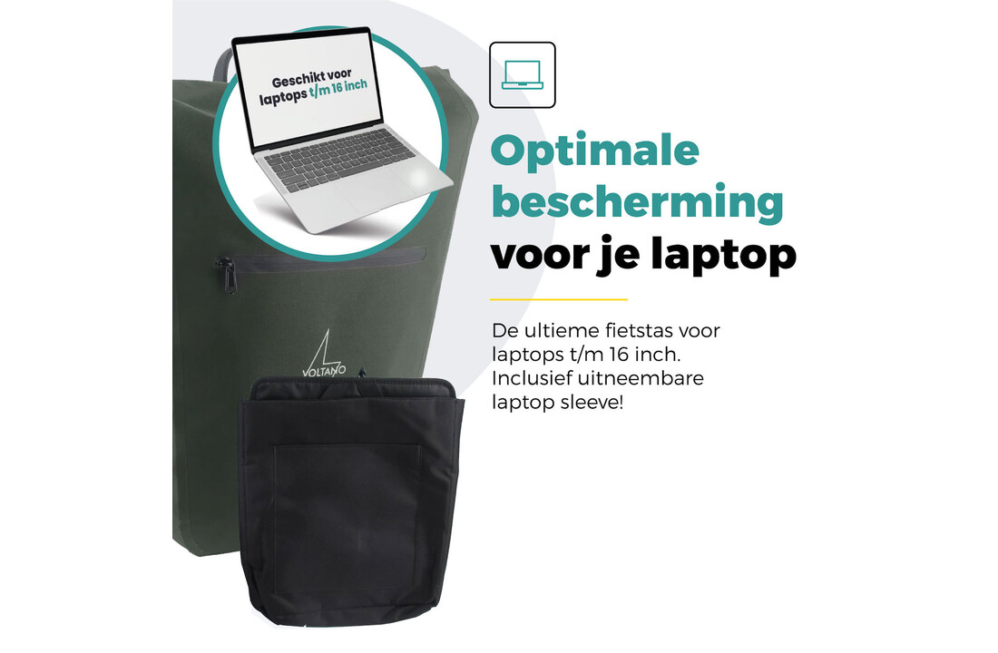 Voltano Luxe E-bike Fietstas 28L - Olijf Groen - Pakaftas Met Laptop vak - 100% Waterdicht