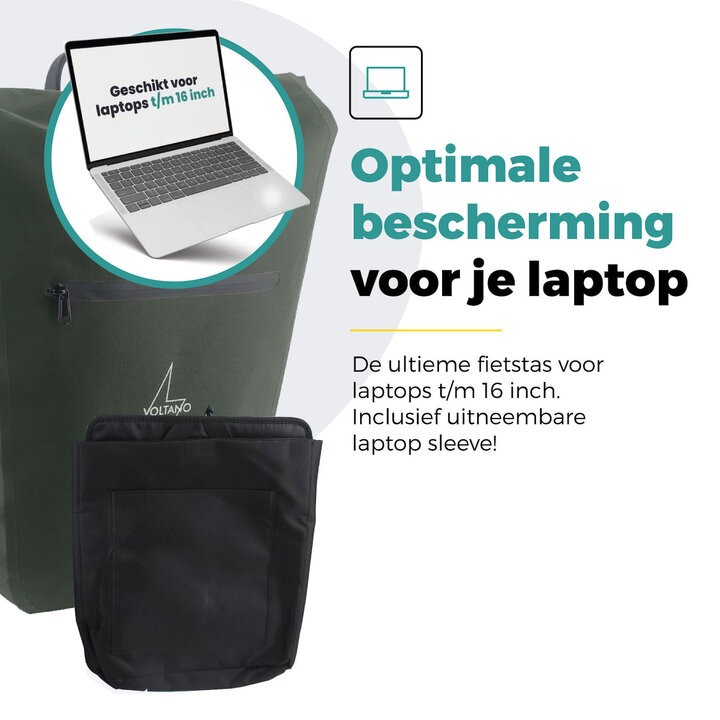 Voltano Luxe E-bike Fietstas 28L - Olijf Groen - Pakaftas Met Laptop vak - 100% Waterdicht