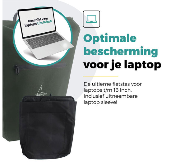 Voltano Luxe E-bike Fietstas 28L - Olijf Groen - Pakaftas Met Laptop vak - 100% Waterdicht