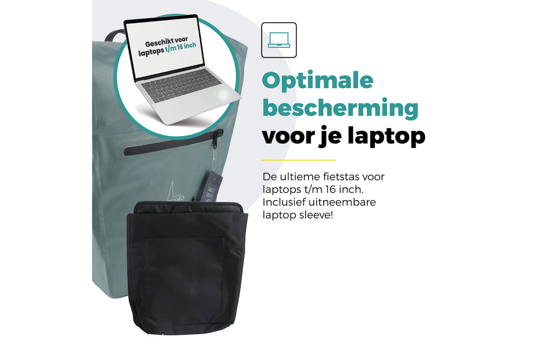 Voltano Luxe E-bike Fietstas 28L - Ice Blauw - Pakaftas Met Laptop Vak - 100% Waterdicht
