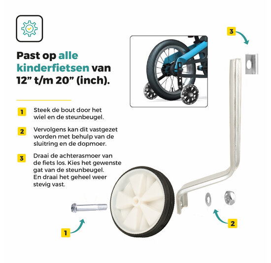 Voltano Zijwieltjes – Wit – 12-20 Inch