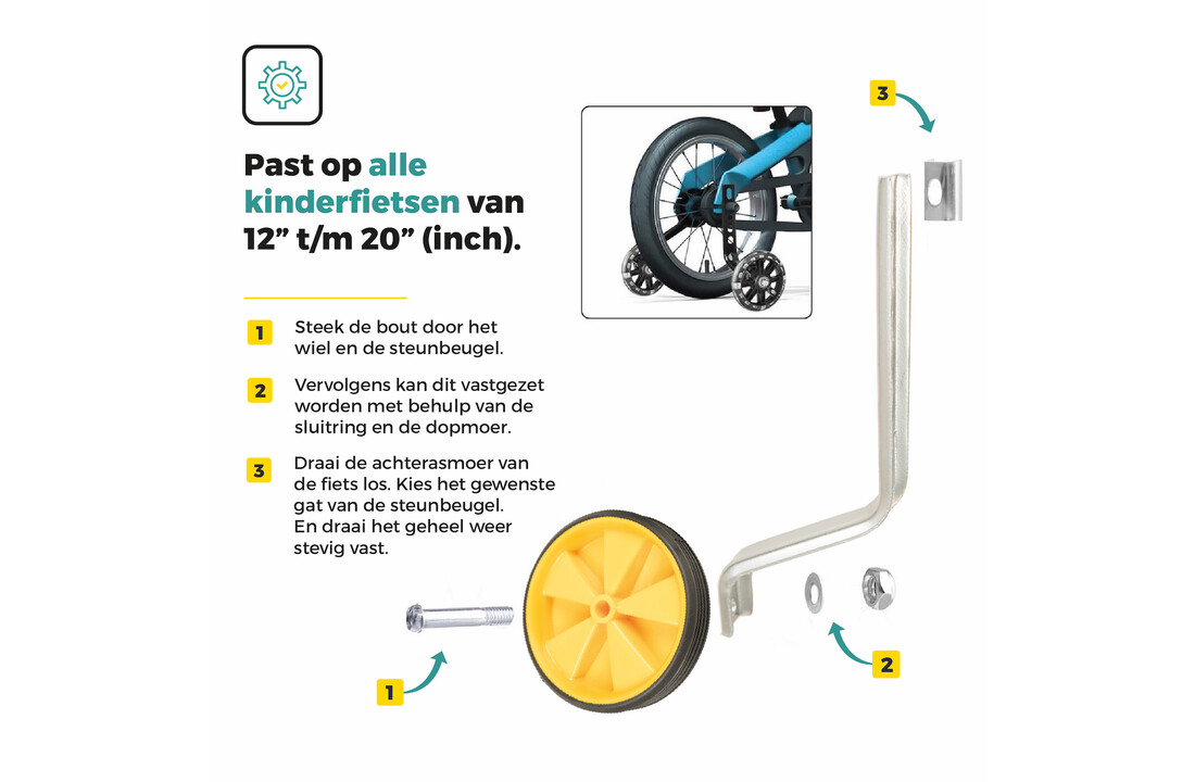 Voltano Zijwieltjes – Geel – 12-20 Inch