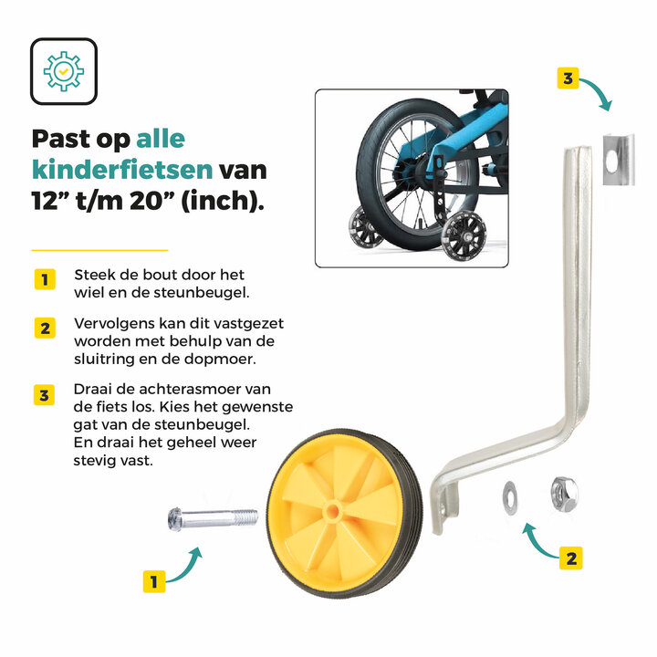 Voltano Zijwieltjes – Geel – 12-20 Inch