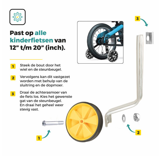 Voltano Zijwieltjes – Geel – 12-20 Inch