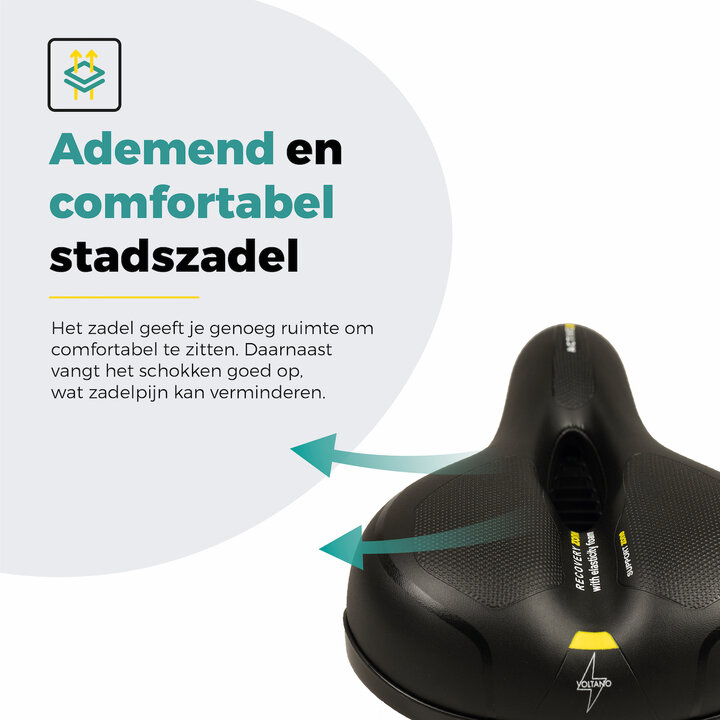 Voltano Fietszadel Met Gelpads - Zwart/Geel - Unisex - Gratis Zadelstrop