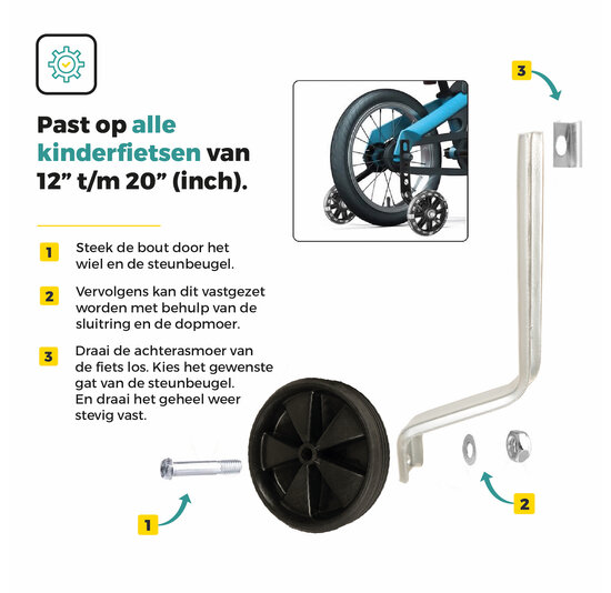 Voltano Zijwieltjes – Zwart – 12-20 Inch