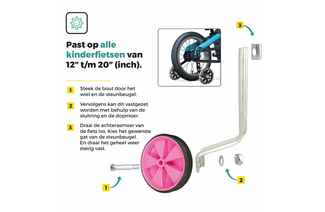 Voltano Zijwieltjes – Roze – 12-20 Inch
