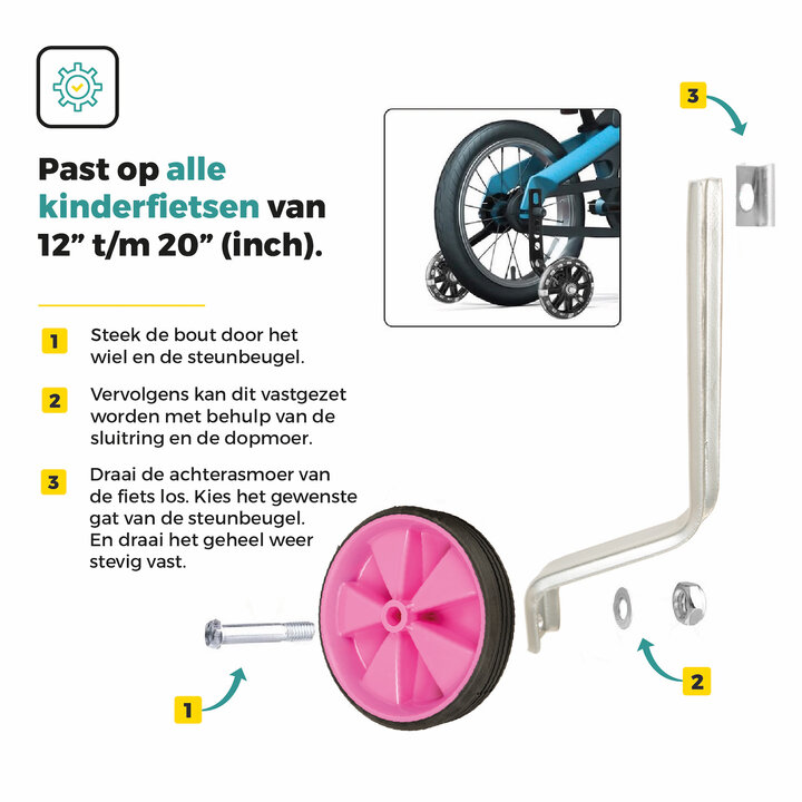 Voltano Zijwieltjes – Roze – 12-20 Inch