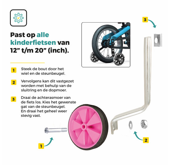 Voltano Zijwieltjes – Roze – 12-20 Inch