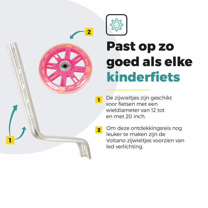 Voltano Zijwieltjes LED Verlichting - Roze - 12-20 inch