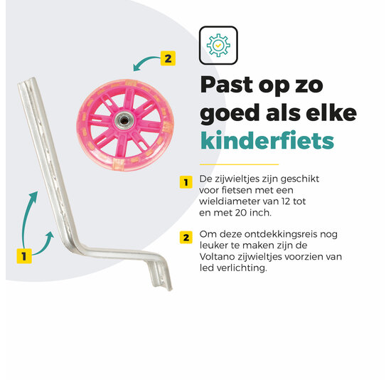 Voltano Zijwieltjes LED Verlichting - Roze - 12-20 inch