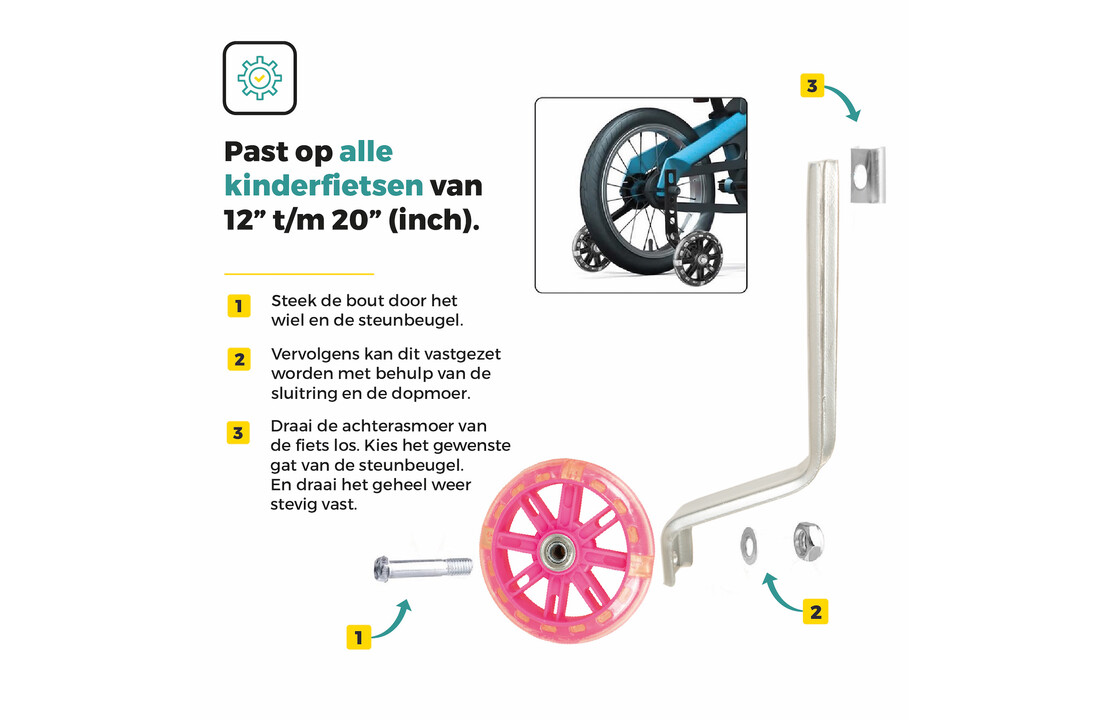 Voltano Zijwieltjes LED Verlichting - Roze - 12-20 inch