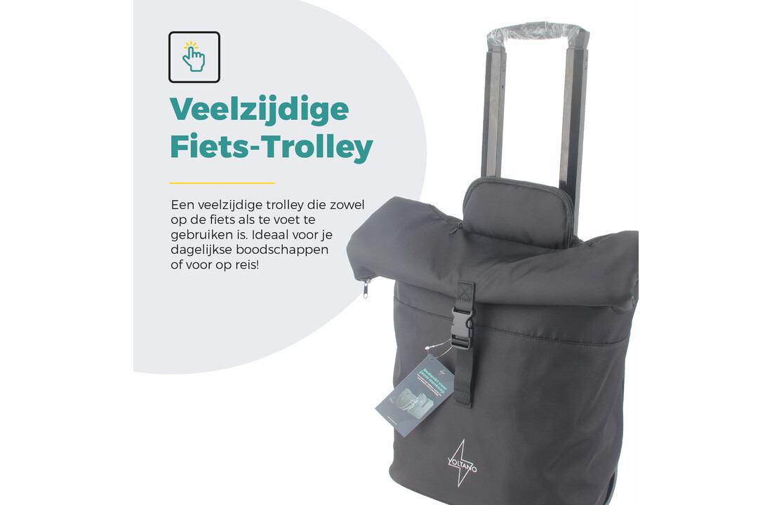 Voltano Fietstrolley Tas 2.0 - Fietstas en Trolley in 1 - Zwart - Laptopvak - 18-28 Liter