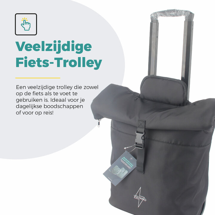 Voltano Fietstrolley Tas 2.0 - Fietstas en Trolley in 1 - Zwart - Laptopvak - 18-28 Liter