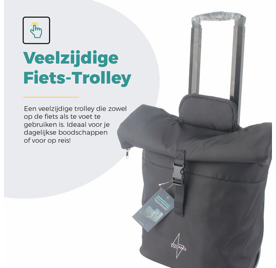 Voltano Fietstrolley Tas 2.0 - Fietstas en Trolley in 1 - Zwart - Laptopvak - 18-28 Liter