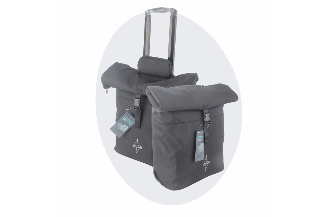 Voltano Fietstrolley Tas 2.0 - Fietstas en Trolley in 1 - Zwart - Laptopvak - 18-28 Liter