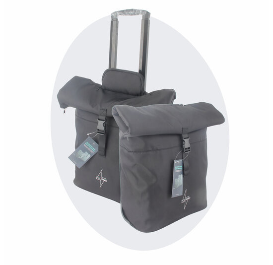 Voltano Fietstrolley Tas 2.0 - Fietstas en Trolley in 1 - Zwart - Laptopvak - 18-28 Liter