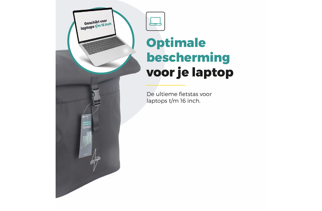 Voltano Fietstrolley Tas 2.0 - Fietstas en Trolley in 1 - Zwart - Laptopvak - 18-28 Liter