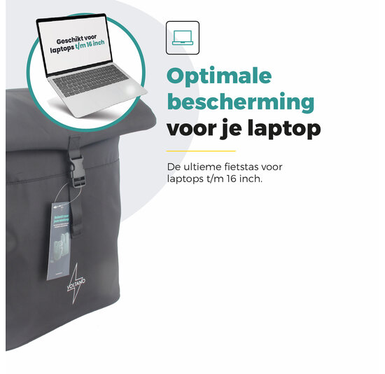 Voltano Fietstrolley Tas 2.0 - Fietstas en Trolley in 1 - Zwart - Laptopvak - 18-28 Liter