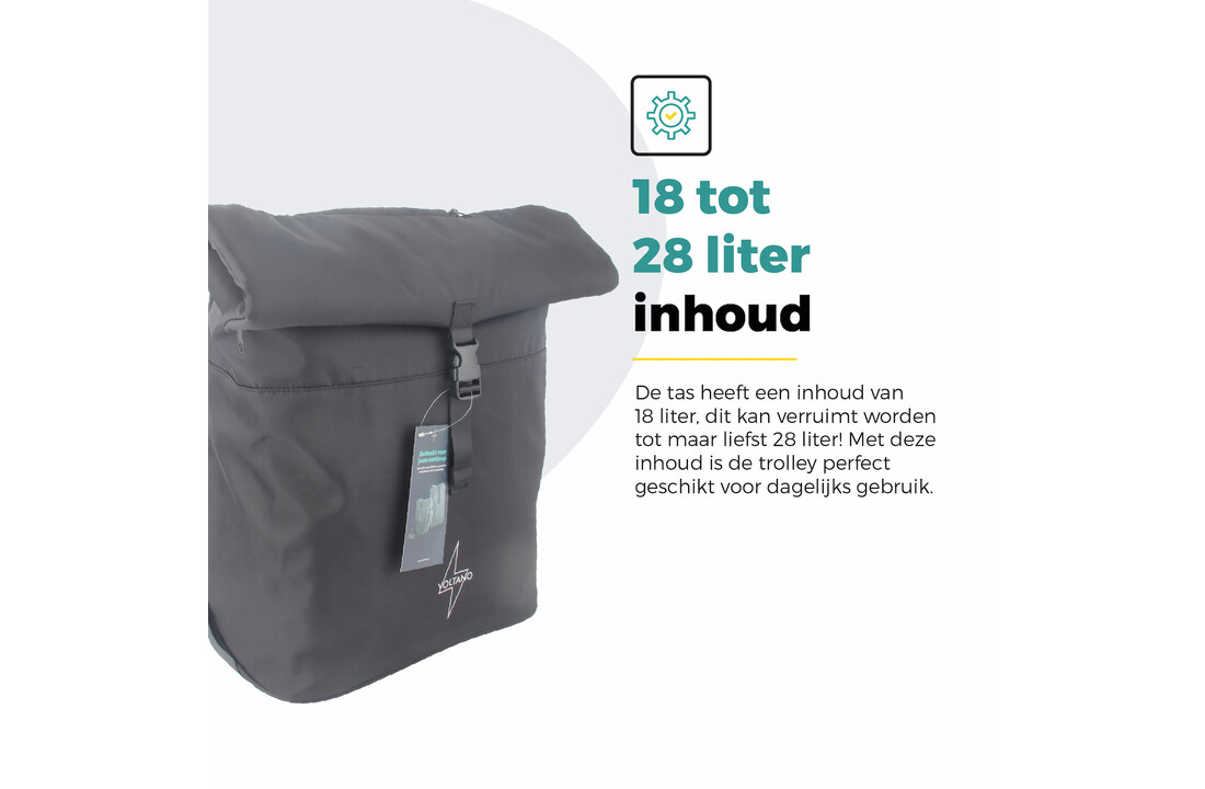 Voltano Fietstrolley Tas 2.0 - Fietstas en Trolley in 1 - Zwart - Laptopvak - 18-28 Liter