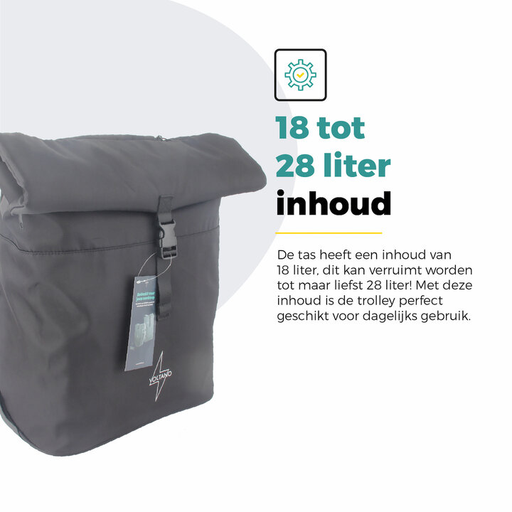 Voltano Fietstrolley Tas 2.0 - Fietstas en Trolley in 1 - Zwart - Laptopvak - 18-28 Liter