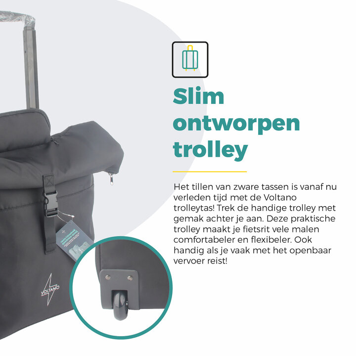 Voltano Fietstrolley Tas 2.0 - Fietstas en Trolley in 1 - Zwart - Laptopvak - 18-28 Liter