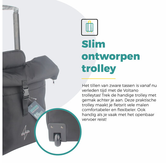 Voltano Fietstrolley Tas 2.0 - Fietstas en Trolley in 1 - Zwart - Laptopvak - 18-28 Liter