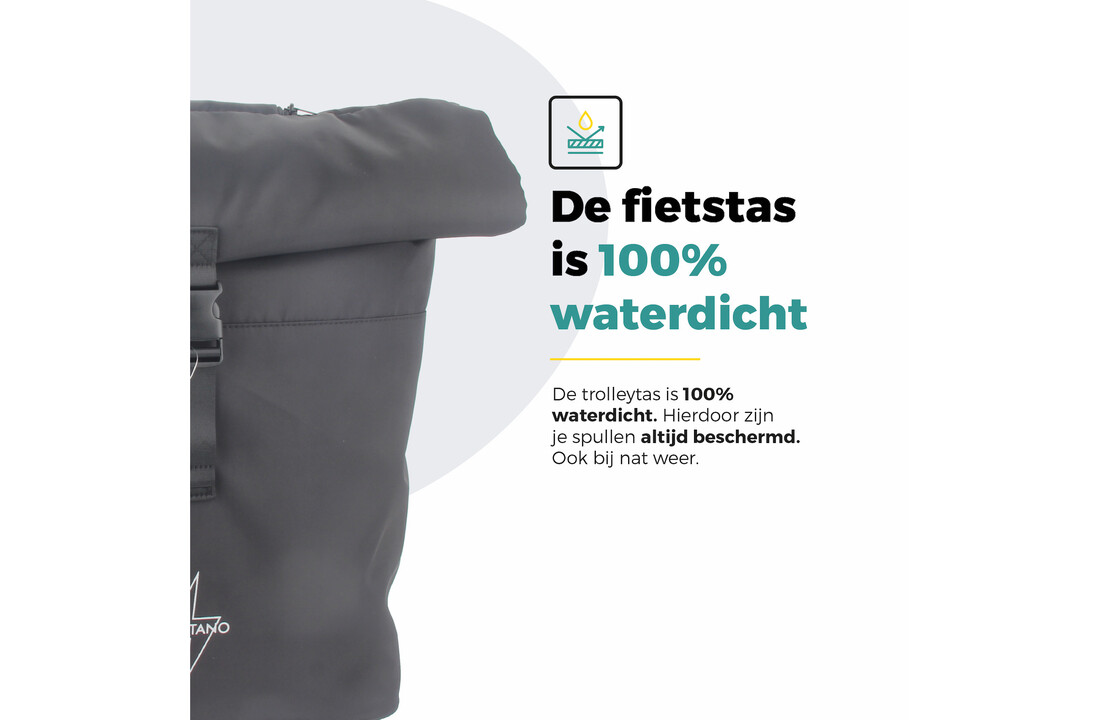 Voltano Fietstrolley Tas 2.0 - Fietstas en Trolley in 1 - Zwart - Laptopvak - 18-28 Liter
