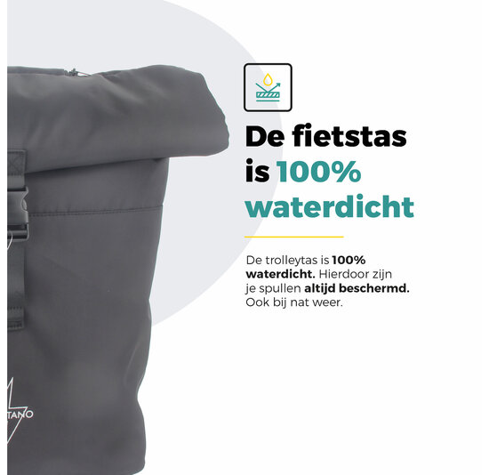 Voltano Fietstrolley Tas 2.0 - Fietstas en Trolley in 1 - Zwart - Laptopvak - 18-28 Liter