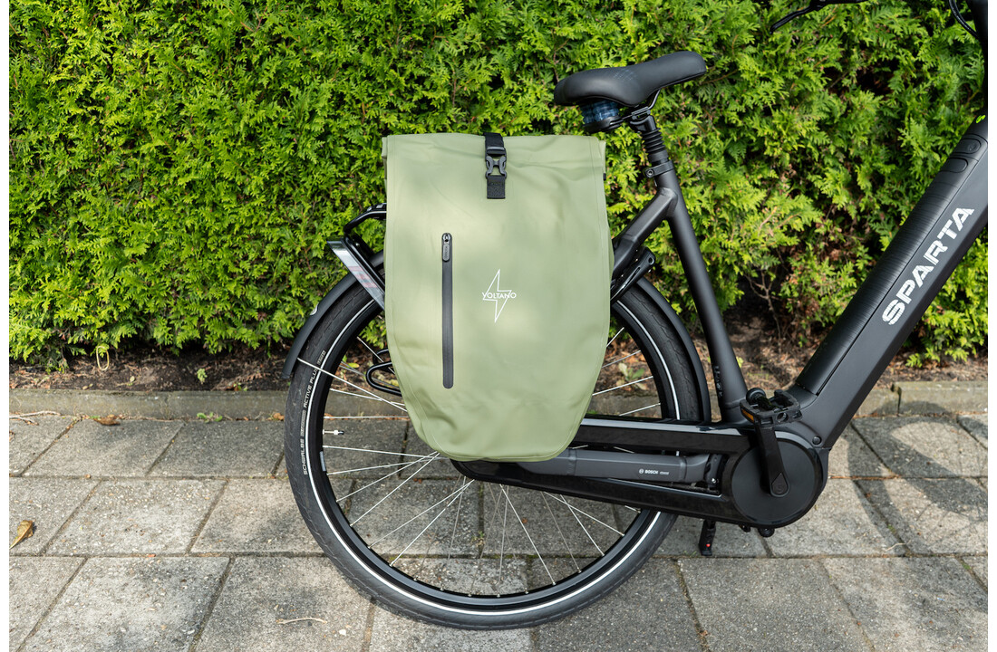 Voltano Luxe Fietstas 28L - Enkele Pakaftas - Mos Groen - 100% Waterdicht