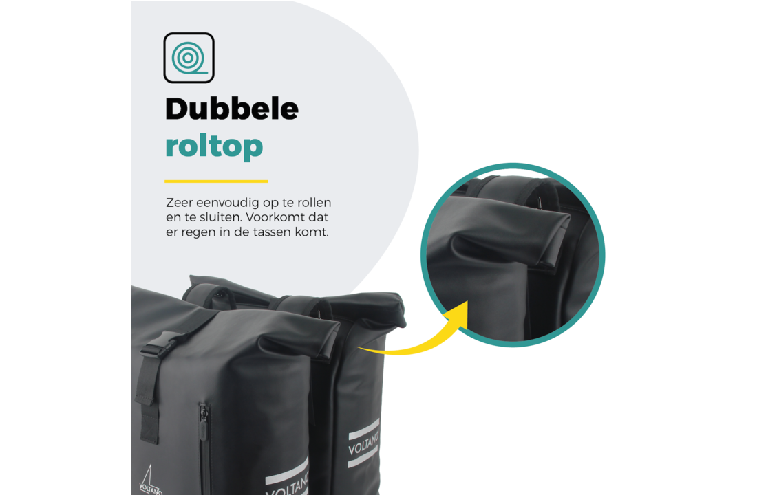Voltano Dubbele Fietstas Rolltop E-bike Pro - Zwart - 48 Liter - 100% Waterdicht