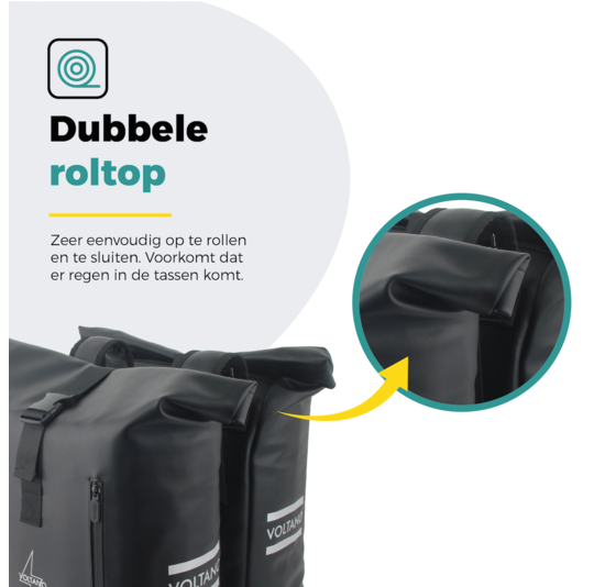 Voltano Dubbele Fietstas Rolltop E-bike Pro - Zwart - 48 Liter - 100% Waterdicht