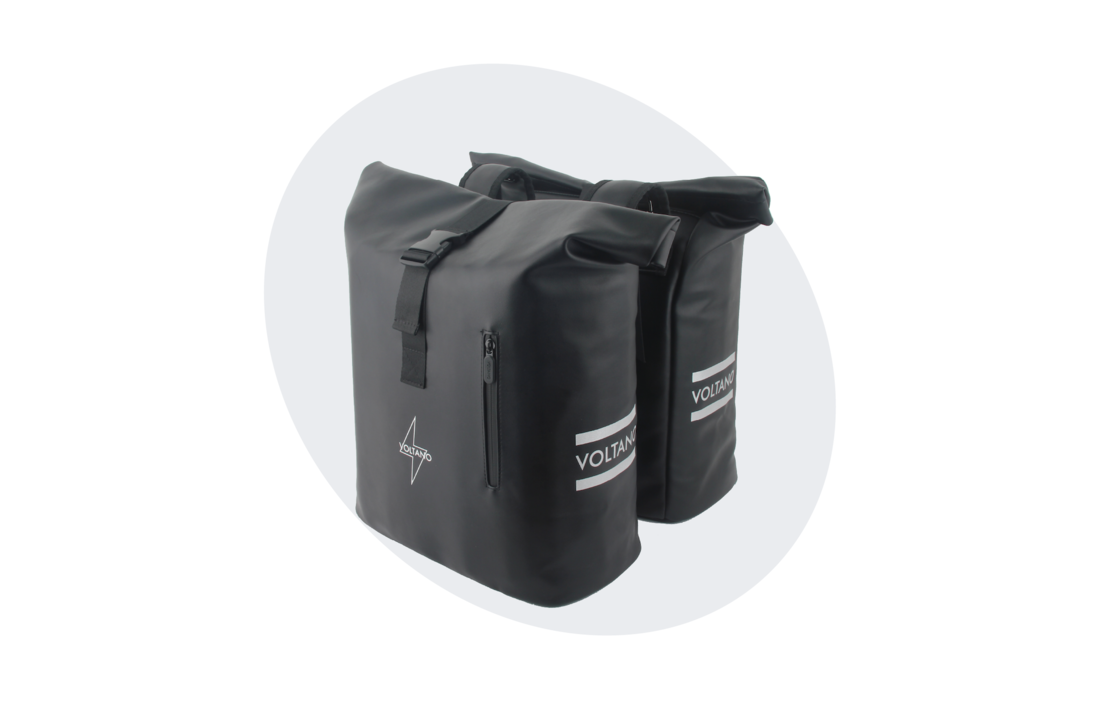 Voltano Dubbele Fietstas Rolltop E-bike Pro - Zwart - 48 Liter - 100% Waterdicht