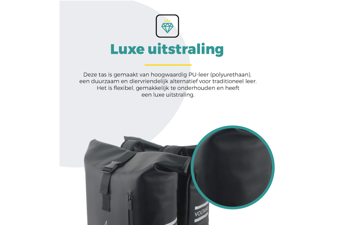 Voltano Dubbele Fietstas Rolltop E-bike Pro - Zwart - 48 Liter - 100% Waterdicht