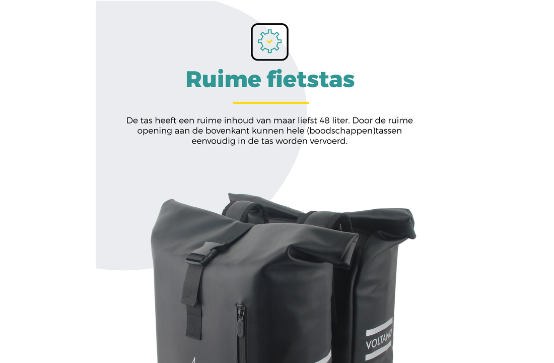 Voltano Dubbele Fietstas Rolltop E-bike Pro - Zwart - 48 Liter - 100% Waterdicht
