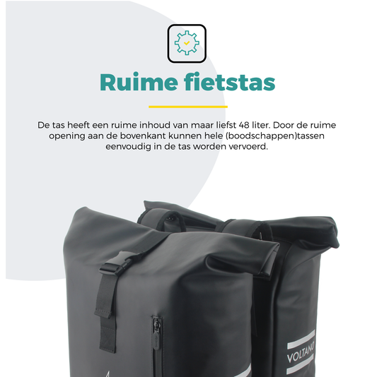 Voltano Dubbele Fietstas Rolltop E-bike Pro - Zwart - 48 Liter - 100% Waterdicht