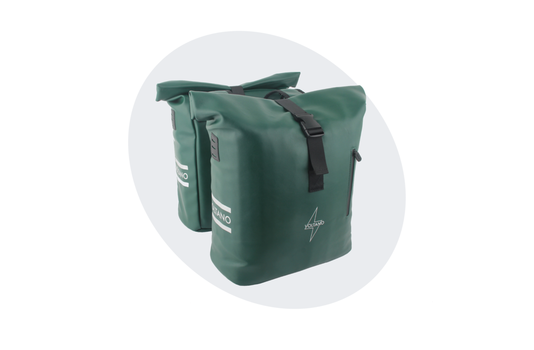 Voltano Dubbele Fietstas Rolltop E-bike Pro - Olijf Groen - 48 Liter - 100% Waterdicht