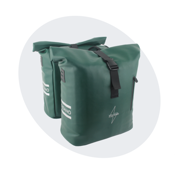 Voltano Dubbele Fietstas Rolltop E-bike Pro - Olijf Groen - 48 Liter - 100% Waterdicht