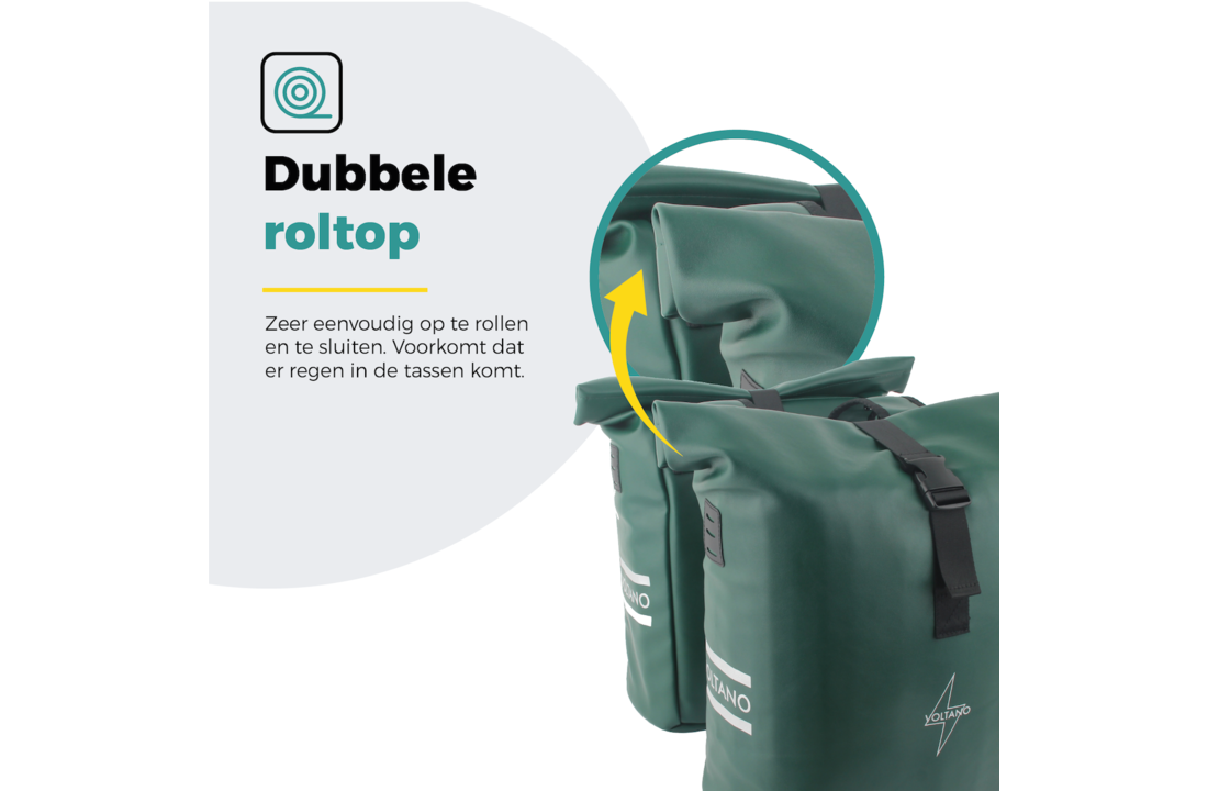 Voltano Dubbele Fietstas Rolltop E-bike Pro - Olijf Groen - 48 Liter - 100% Waterdicht