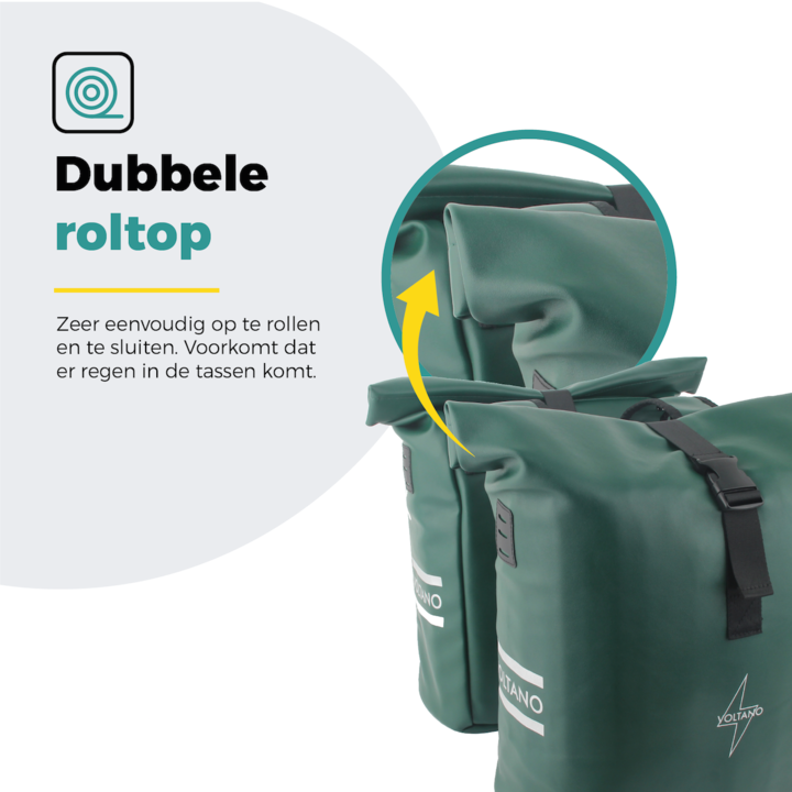 Voltano Dubbele Fietstas Rolltop E-bike Pro - Olijf Groen - 48 Liter - 100% Waterdicht