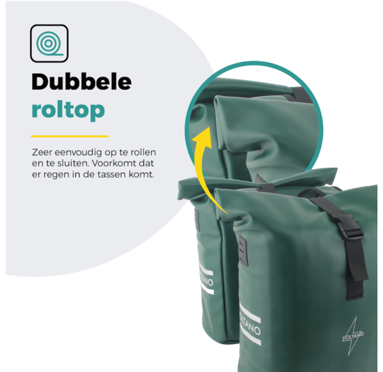 Voltano Dubbele Fietstas Rolltop E-bike Pro - Olijf Groen - 48 Liter - 100% Waterdicht