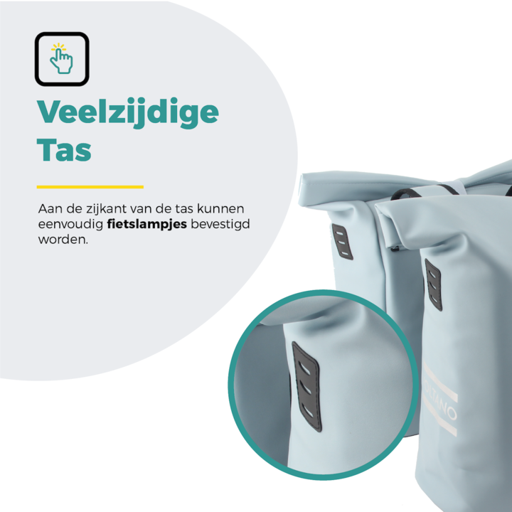 Voltano Dubbele Fietstas Rolltop E-bike Pro - Ice Blauw - 48 Liter - 100% Waterdicht