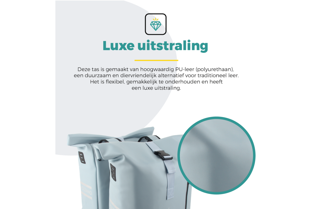 Voltano Dubbele Fietstas Rolltop E-bike Pro - Ice Blauw - 48 Liter - 100% Waterdicht