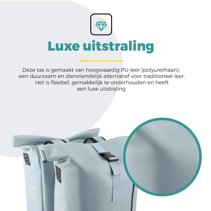 Voltano Dubbele Fietstas Rolltop E-bike Pro - Ice Blauw - 48 Liter - 100% Waterdicht