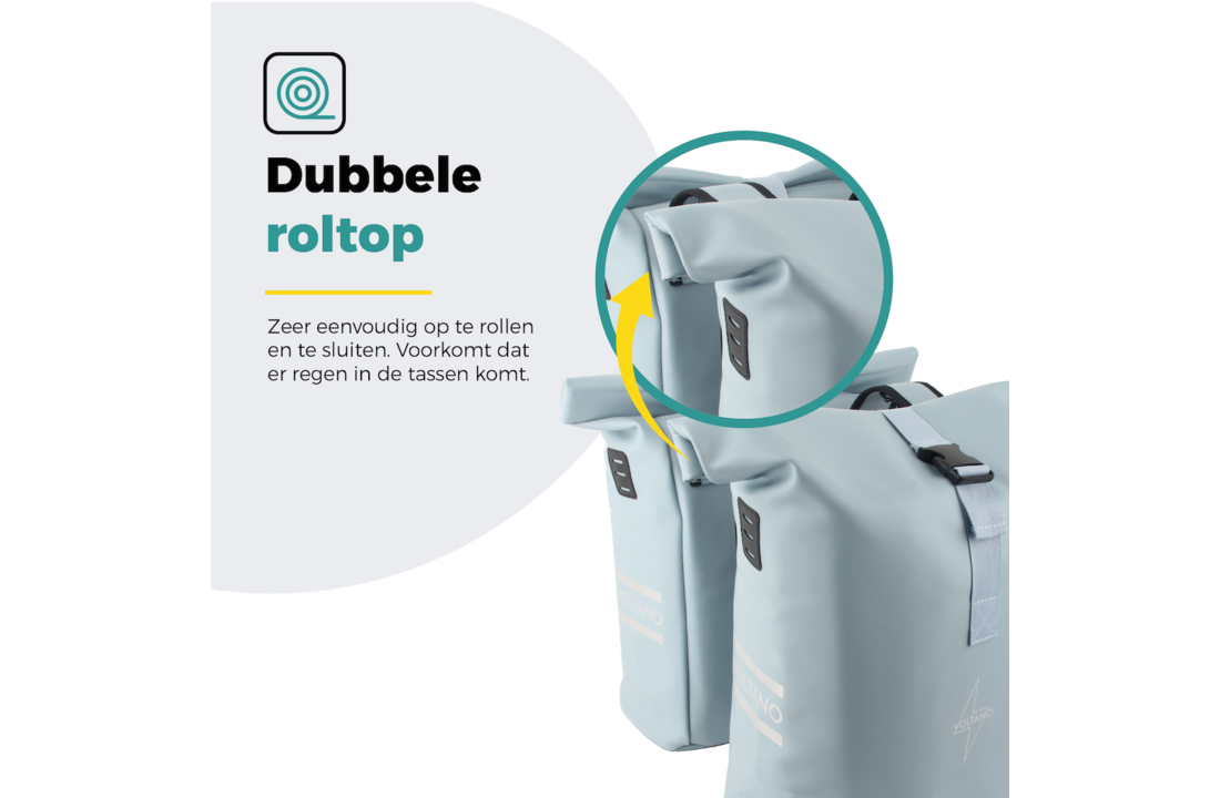 Voltano Dubbele Fietstas Rolltop E-bike Pro - Ice Blauw - 48 Liter - 100% Waterdicht