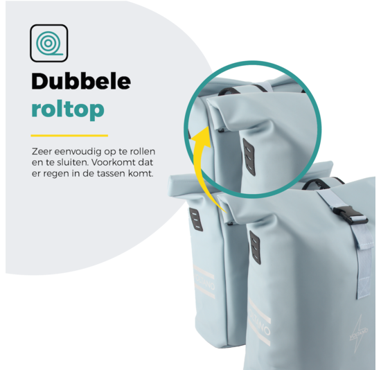 Voltano Dubbele Fietstas Rolltop E-bike Pro - Ice Blauw - 48 Liter - 100% Waterdicht