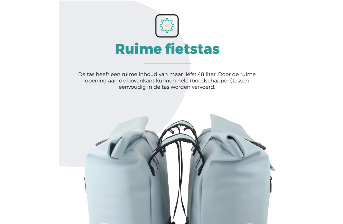 Voltano Dubbele Fietstas Rolltop E-bike Pro - Ice Blauw - 48 Liter - 100% Waterdicht