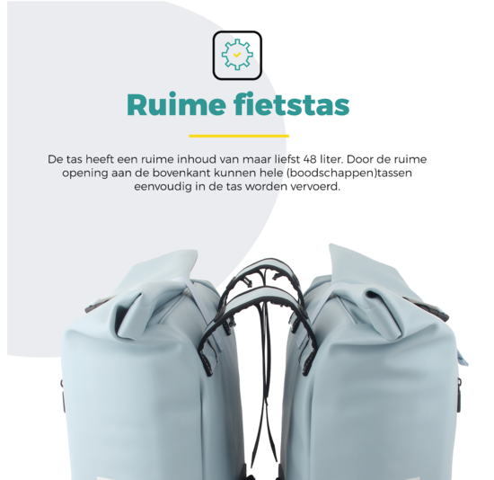 Voltano Dubbele Fietstas Rolltop E-bike Pro - Ice Blauw - 48 Liter - 100% Waterdicht