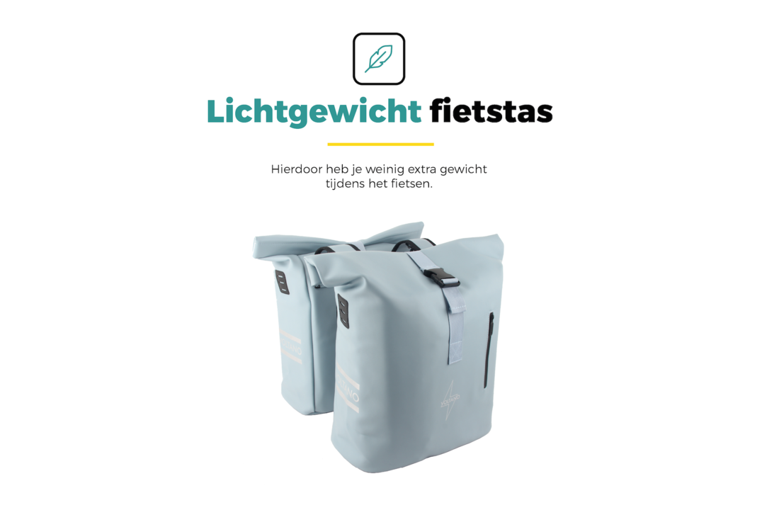 Voltano Dubbele Fietstas Rolltop E-bike Pro - Ice Blauw - 48 Liter - 100% Waterdicht